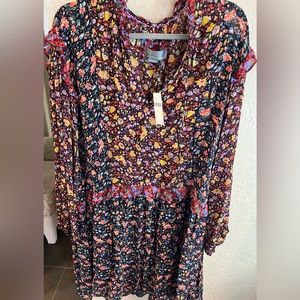 NWT Anthropologie drop waist mid dress floral with slip. Size L